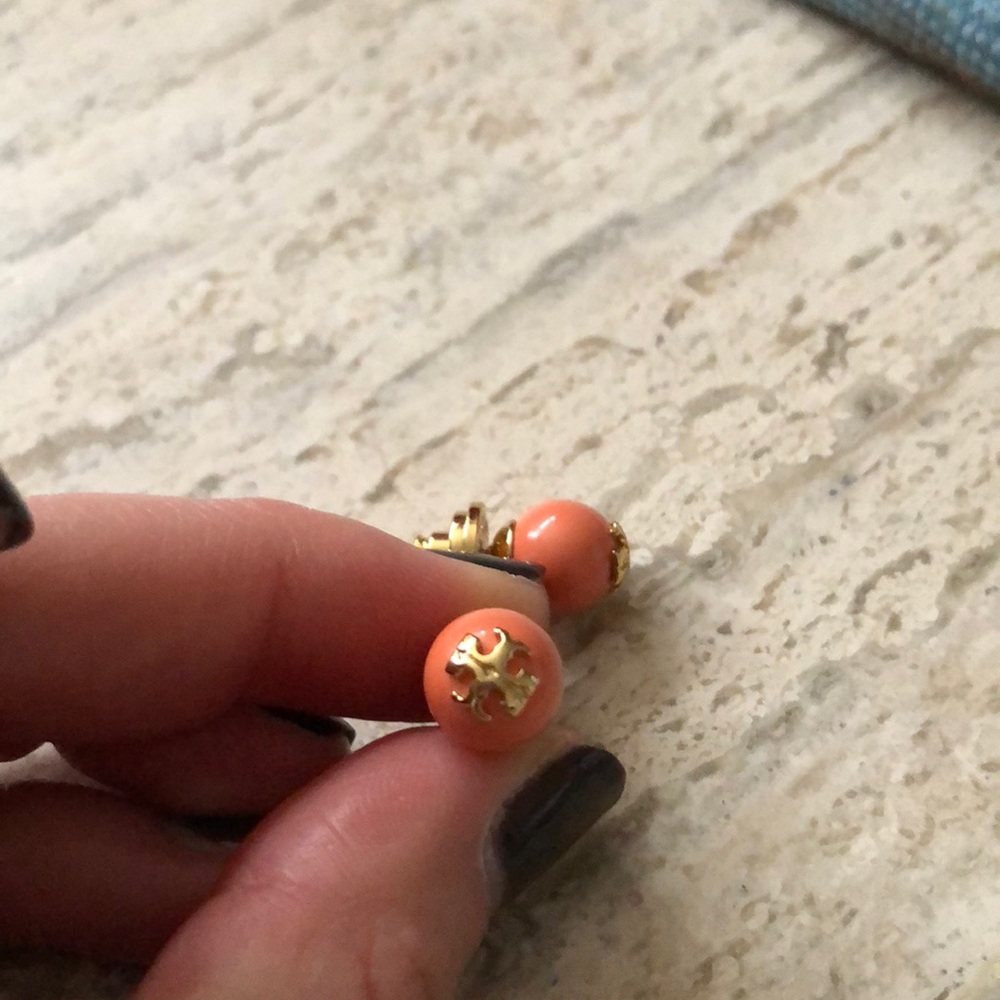 Never worn Tory Burch earrings peach and gold
